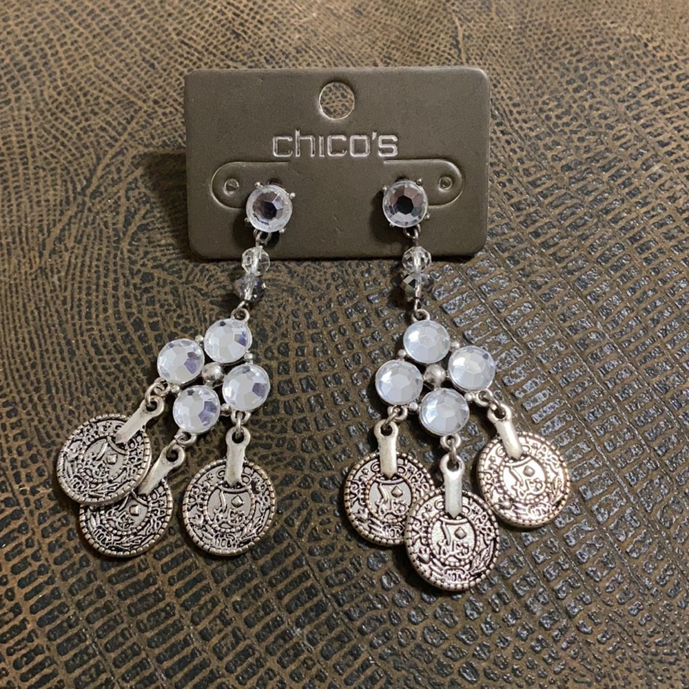 Chico’s chandelier earrings silver with rhinestone